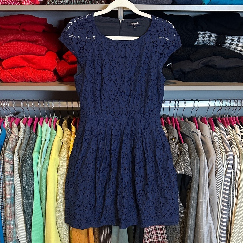 Madewell navy lace back zipper closure lined dress size 0